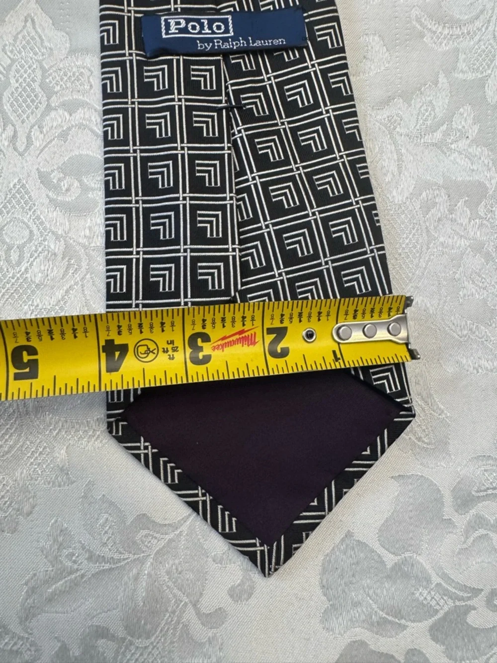 Polo By Ralph Lauren Vintage Silk Tie‎ Black White Geometric Grid Old Money Work